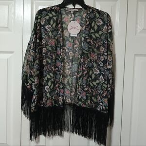 Gypsies & Moondust Black Floral Fringe Kimono